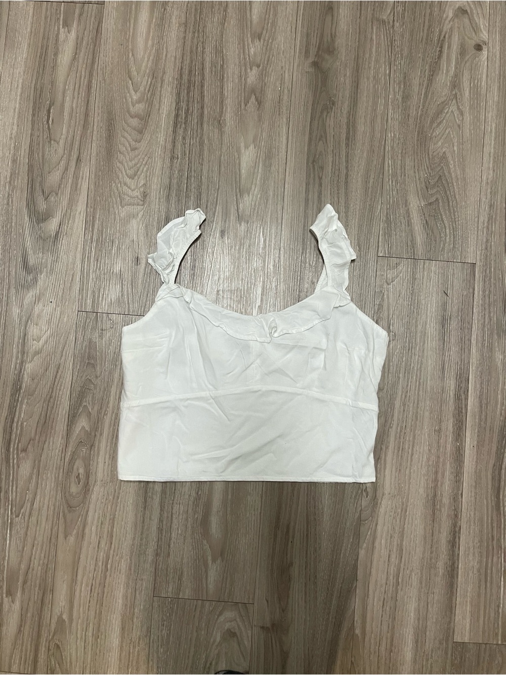 Abercrombie & Fitch White Ruffle Strap Crop Top